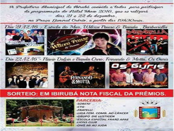 Programação do Natal Show. Foto: Prefeitura Municipal de Ibirubá