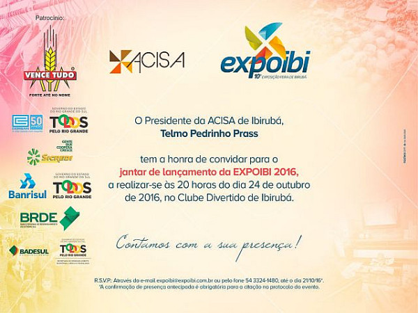 Convite X Expoibi. Foto: Prefeitura Municipal de Ibirubá